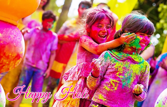 Colorful Kids Playing Holi Festival