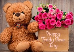 Happy Teddy Day Wishes with Flower for Lover