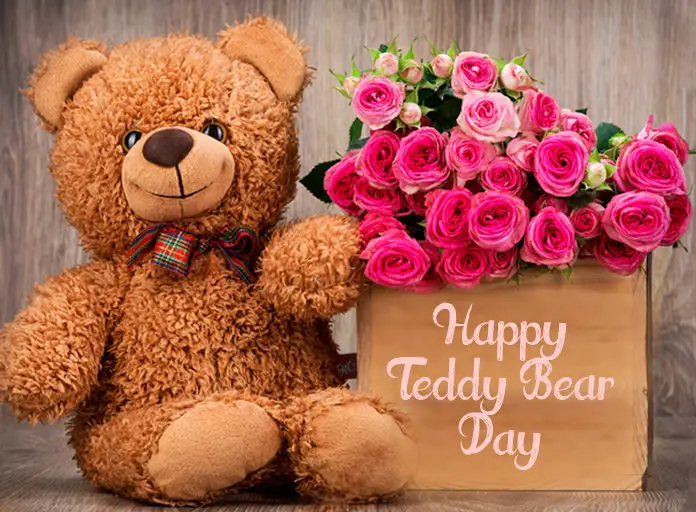 Happy Teddy Day Wishes with Flower for Lover