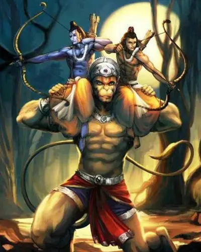 Prabhu Ram Ji Laxman ji on Hanuman Ji Shoulder Rudra Roop