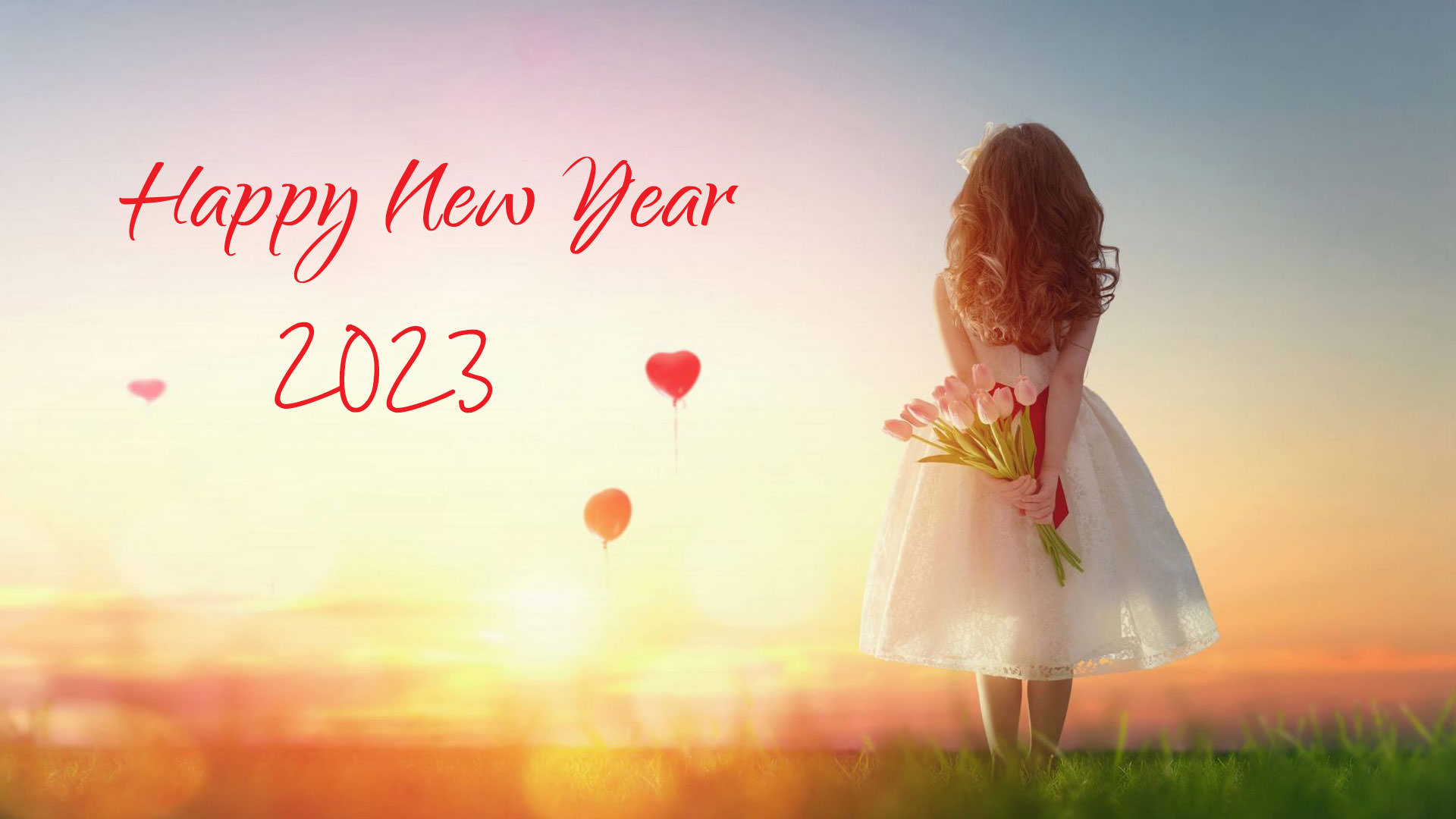Alone Girl with Flowers New Year 2023 Wishes Wallpaper