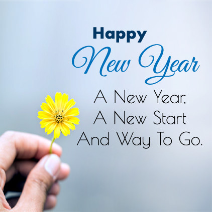 Happy New Year Status Wishes with Single Yellow Flower