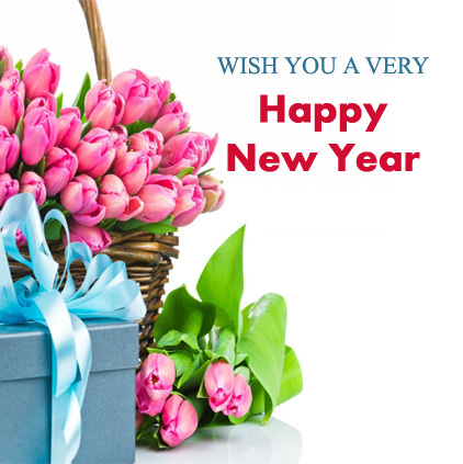 New Year Wishes with Pink Tulip Roses