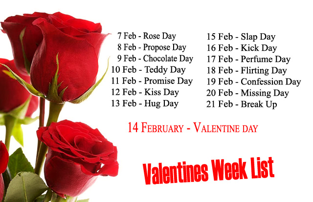 7th to 21 Feb Valentine Week List Anti-Valentine Week Chart